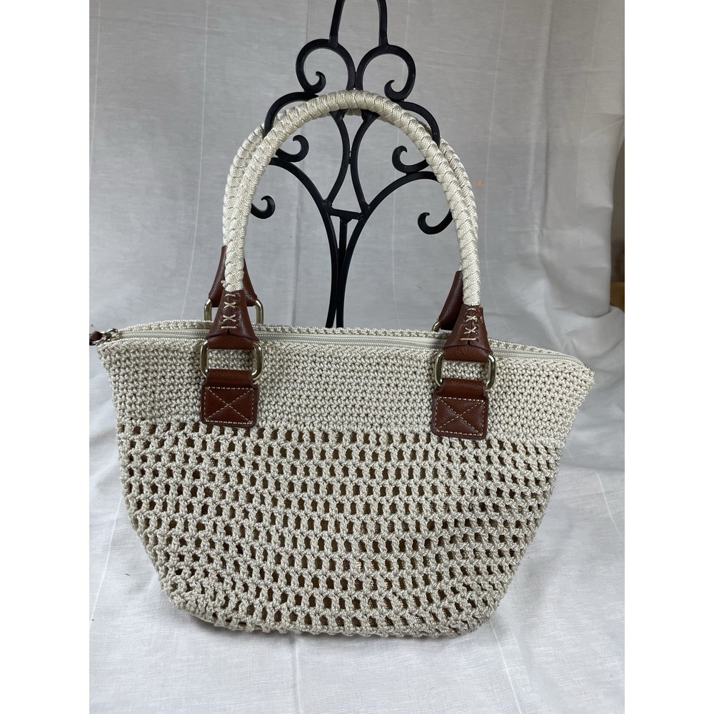 The Sak Cream w/Gold Underlay Cambria Hand Crochet Large Tote Bag/Purse - Picture 6 of 8